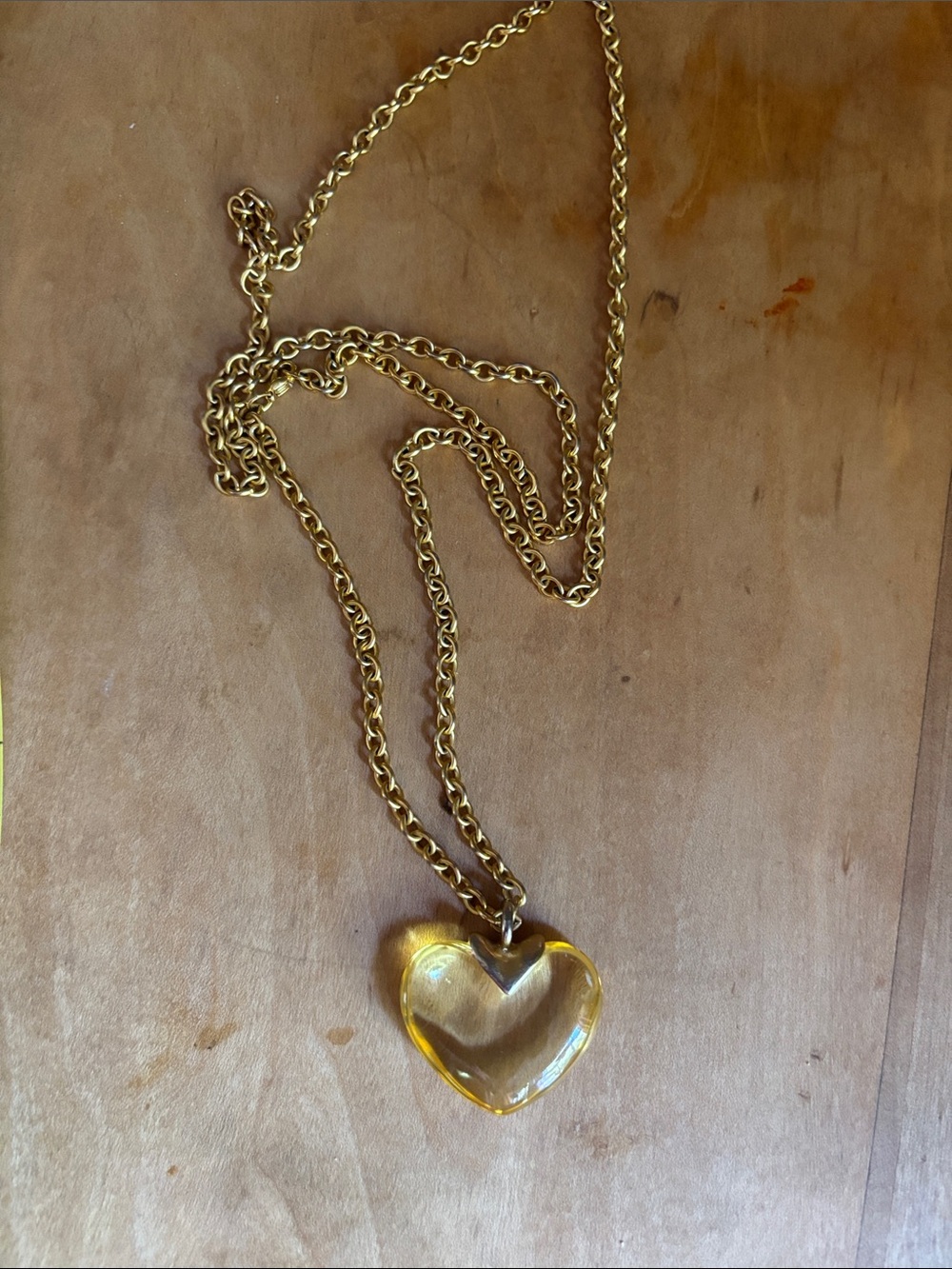 Vintage Gold Chain Necklace with Gold Crystal Heart Pendant
